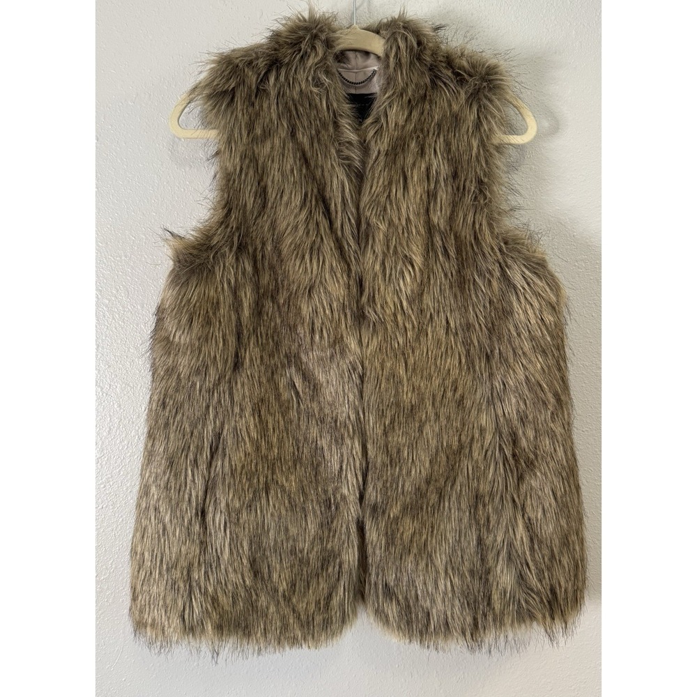 Banana Republic Faux Fur Long Vest Mob Wife Boho Luxe Brown Petite S